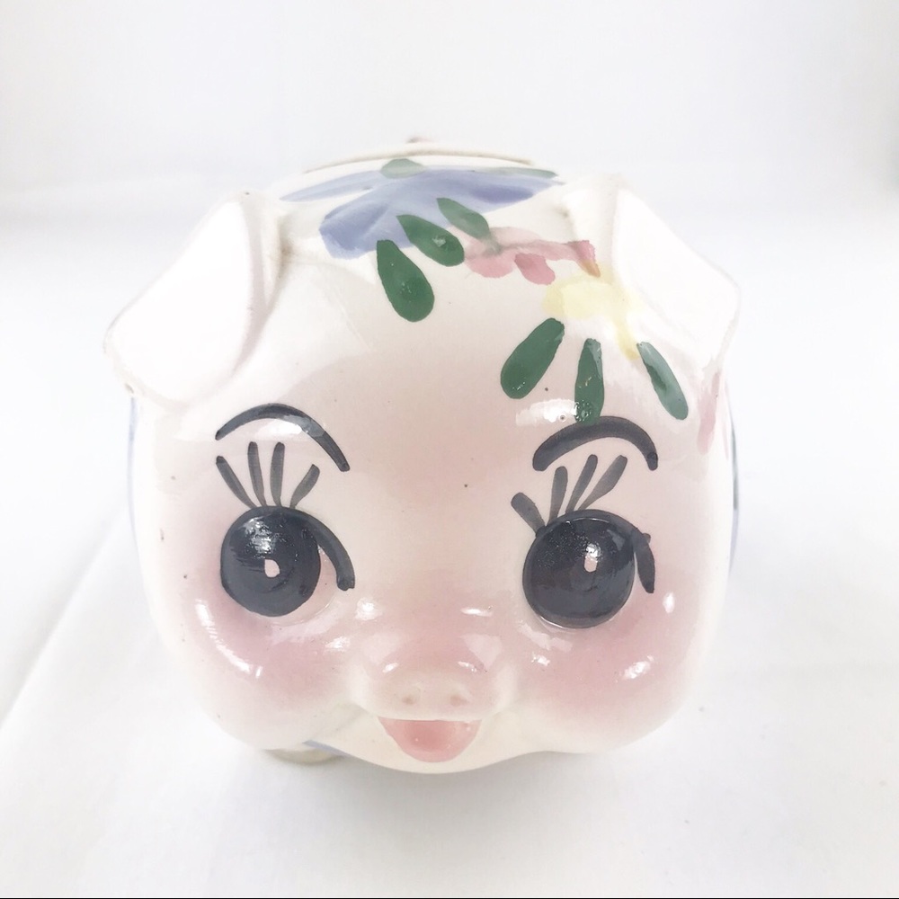 Pig Figurine Piggy Bank Glazed Porcelain Ceramic